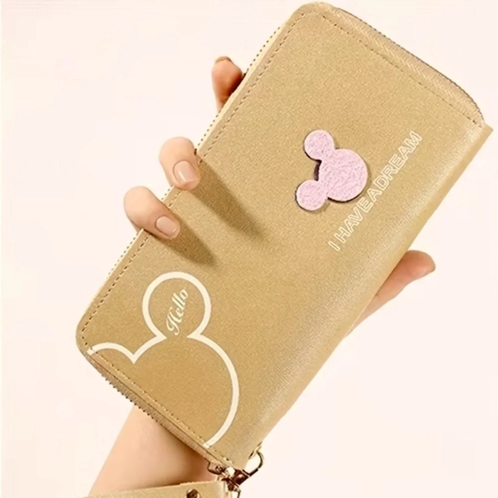Minnie Mickey Mouse Wristlet Clutch  Convertible Long Wallet Tan Champagne Gold